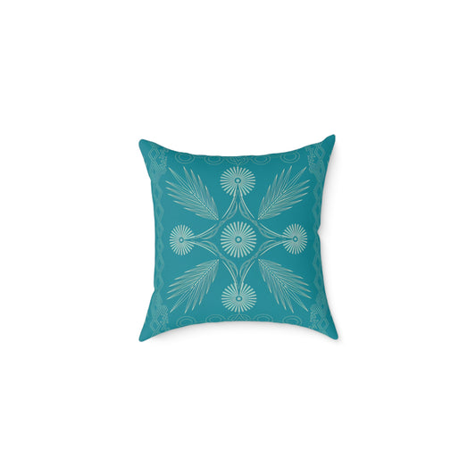 Teal Botanical Mandala Square Pillow | Poly Canvas Decorative Pillow
