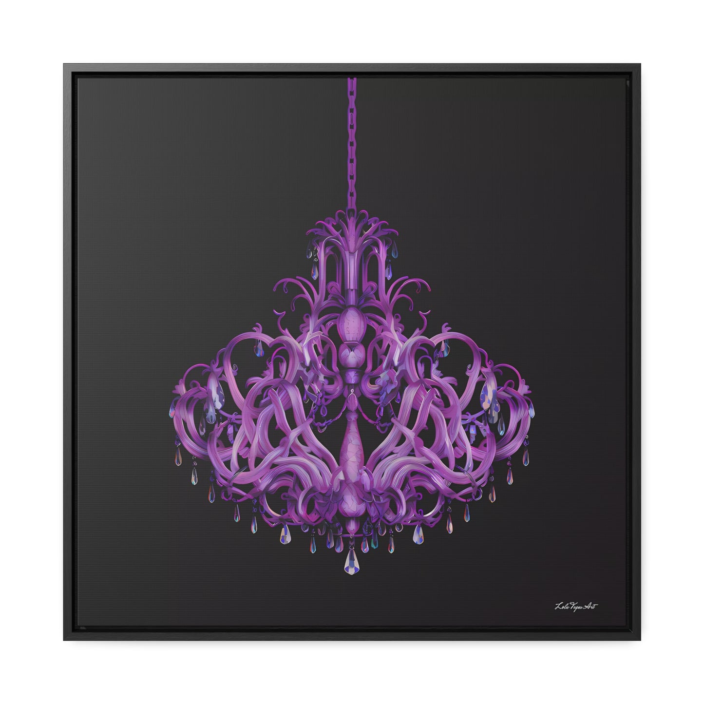 Gothic Crystal Chandelier Square Canvas, Elegant Dramatic Wall Art - Gallery Wraps, Square Frame, Purple Home Decor, Glamorous Gothic Art,