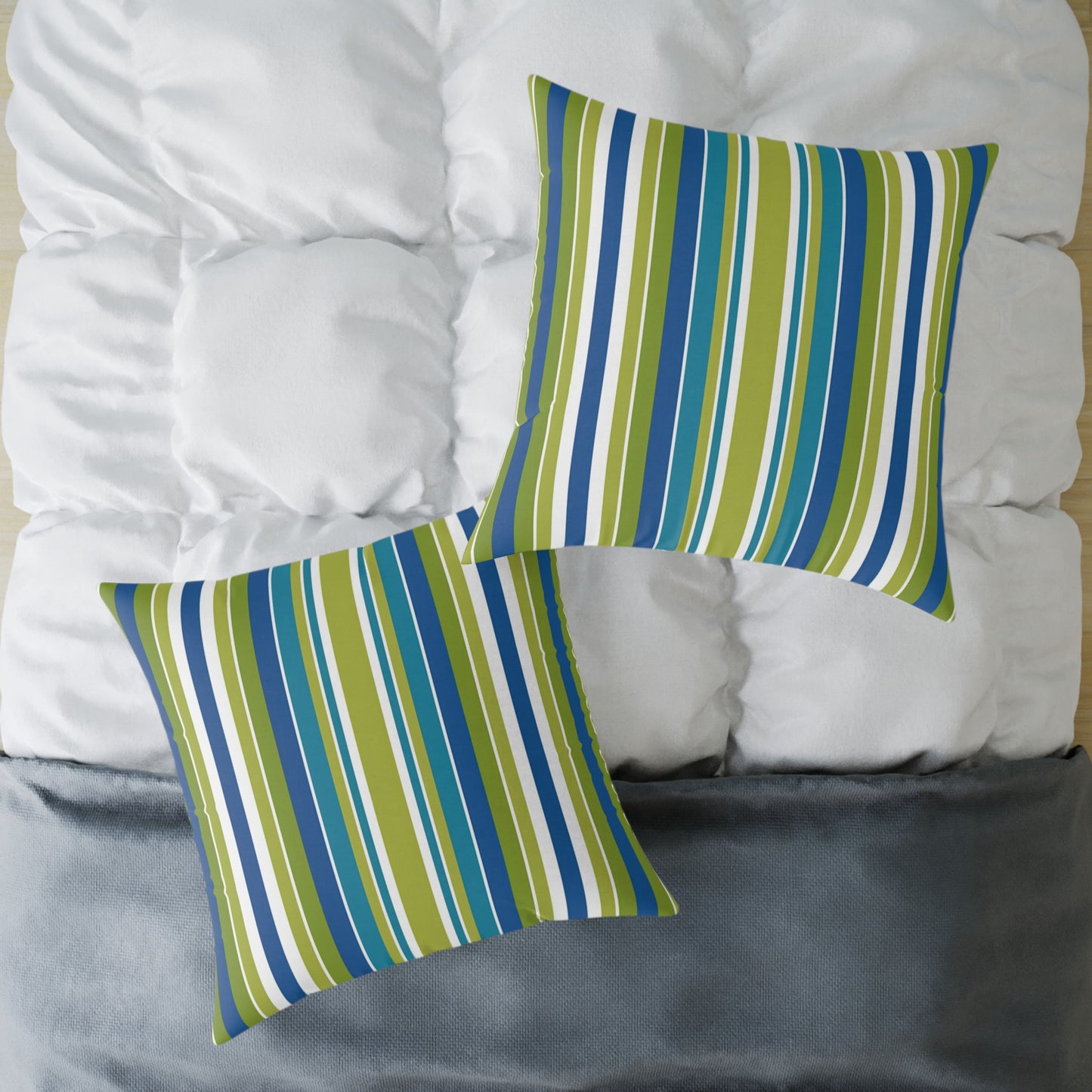 Blue Green White Vertical Stripe Square Pillow | Nautical Coastal Throw Cushion