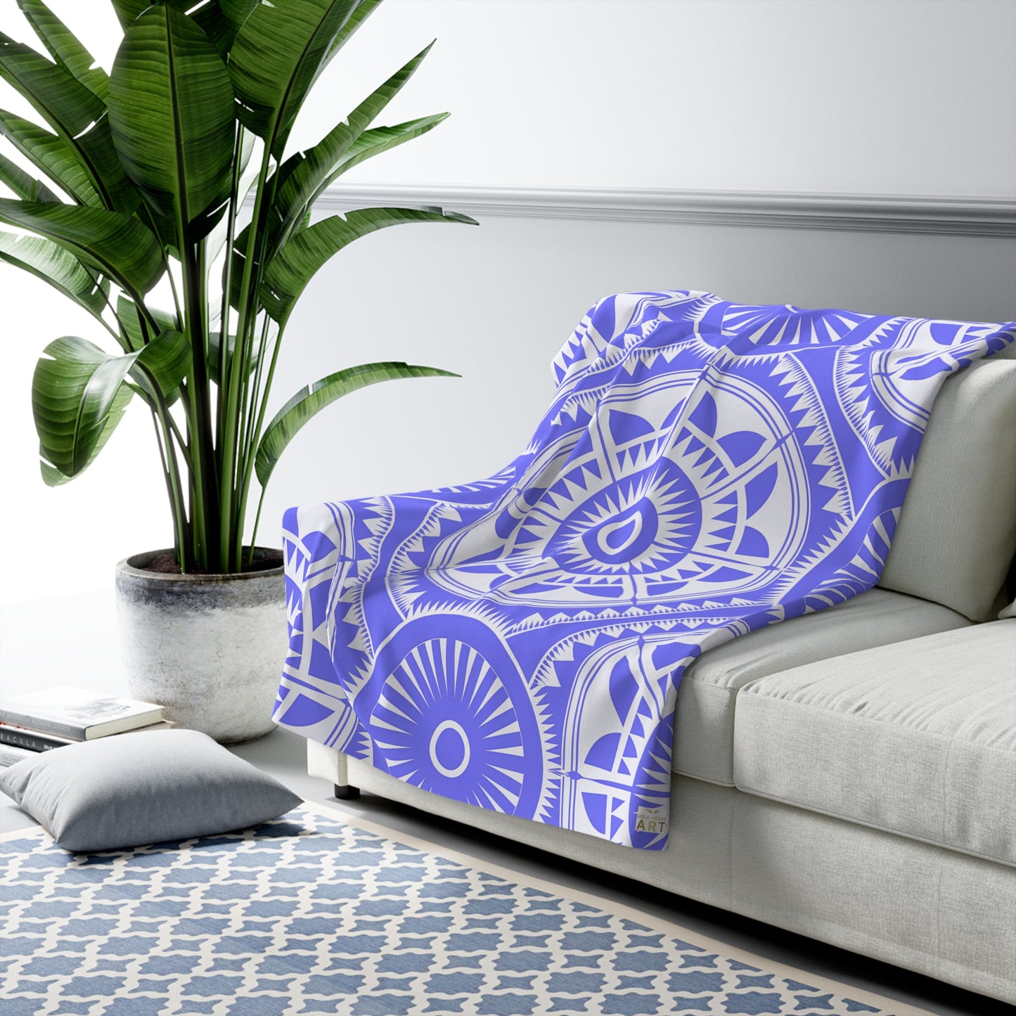 purple White Compass Mandala Sherpa Blanket | Nautical Geometric Cozy Throw