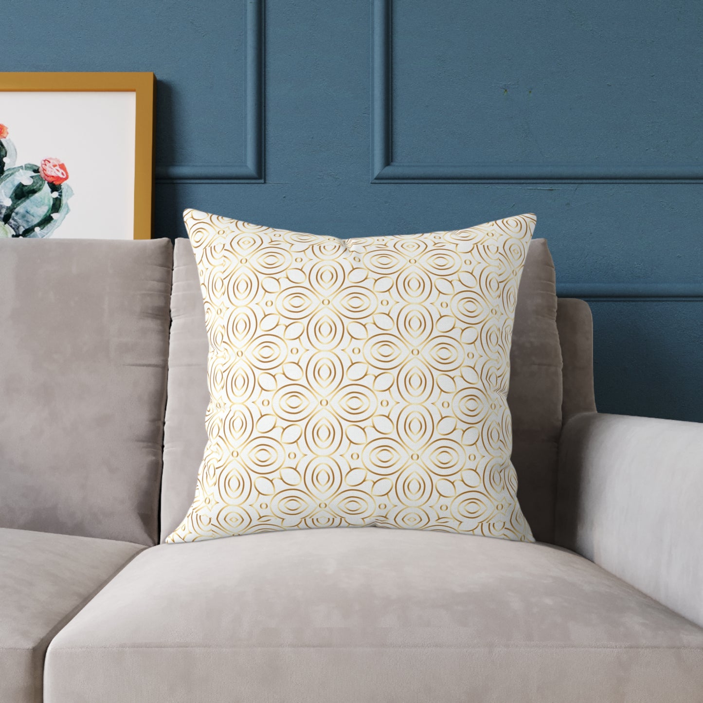 Neutral Floral Medallion Square Poly Canvas Pillow | Beige Boho Pattern