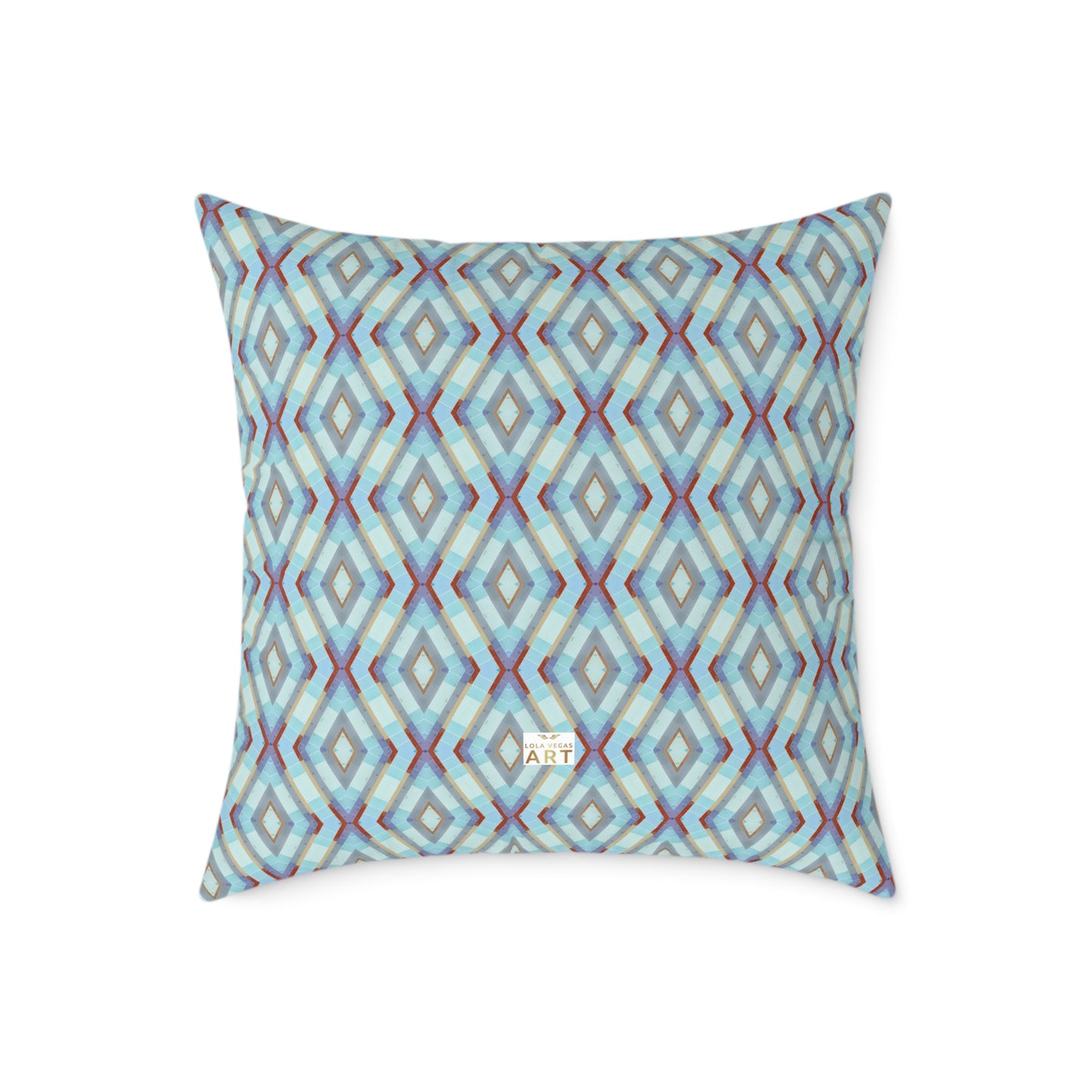 Geometric Diamond Pattern Square Pillow | Turquoise Blue Purple Dark Red Ikat Throw Pillow