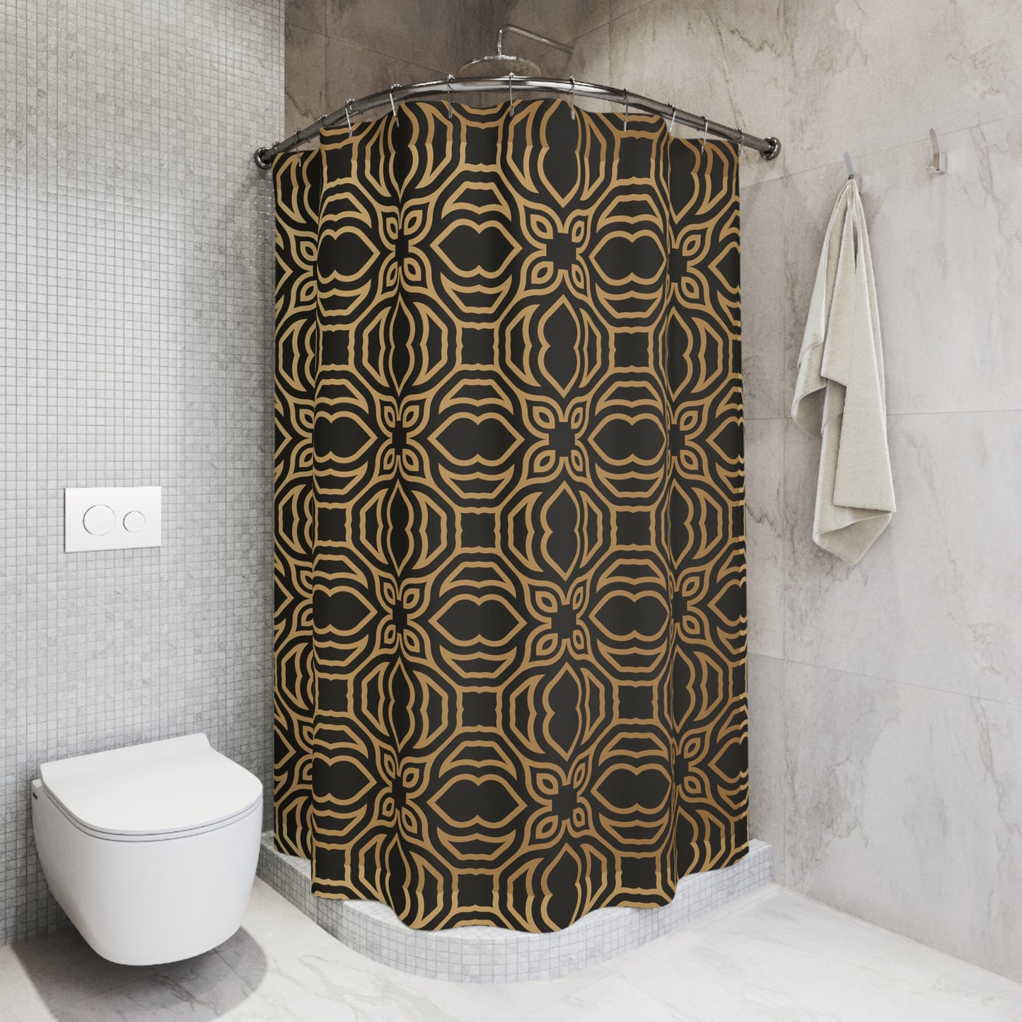 Black Gold Elegant Patterned Shower Curtain - Boho Chic Bathroom Decor, Modern Home, Gift Idea, Unique Design, Stylish & Functional