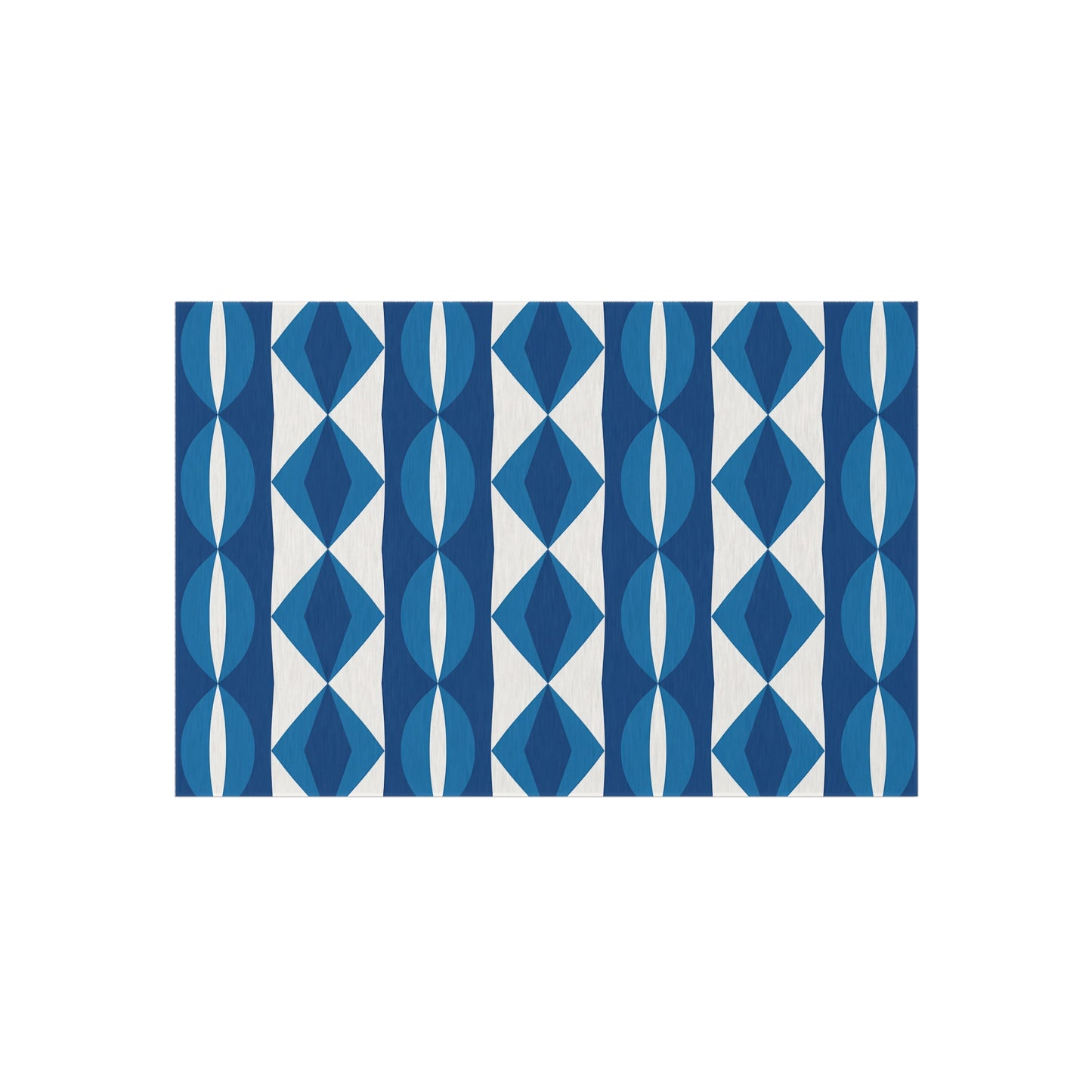 Blue White Geometric Pattern Outdoor Rug | Modern Diamond Stripe Patio Mat