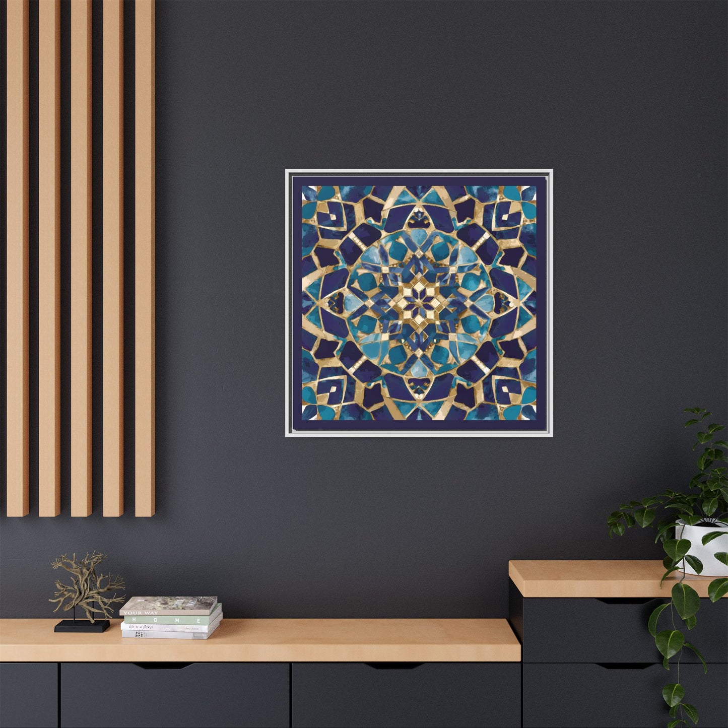Framed Blue Moroccan Mosaic Wall Art — Matte Canvas Print