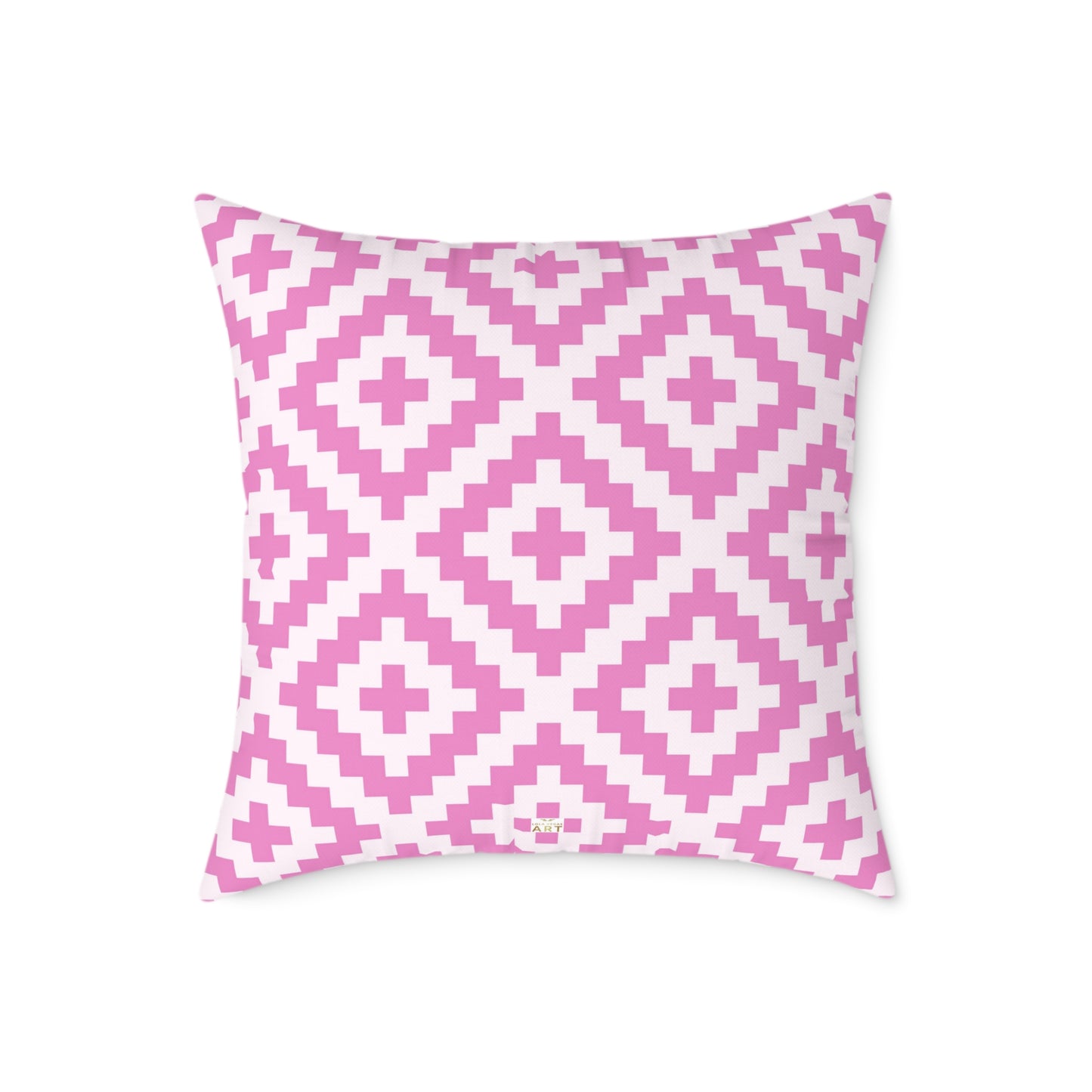 Pink White Geometric Boho Native American Diamond Pattern Pillow | Square Accent Cushion