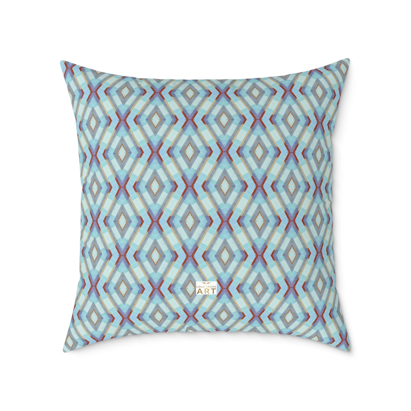 Geometric Diamond Pattern Square Pillow | Turquoise Blue Purple Dark Red Ikat Throw Pillow