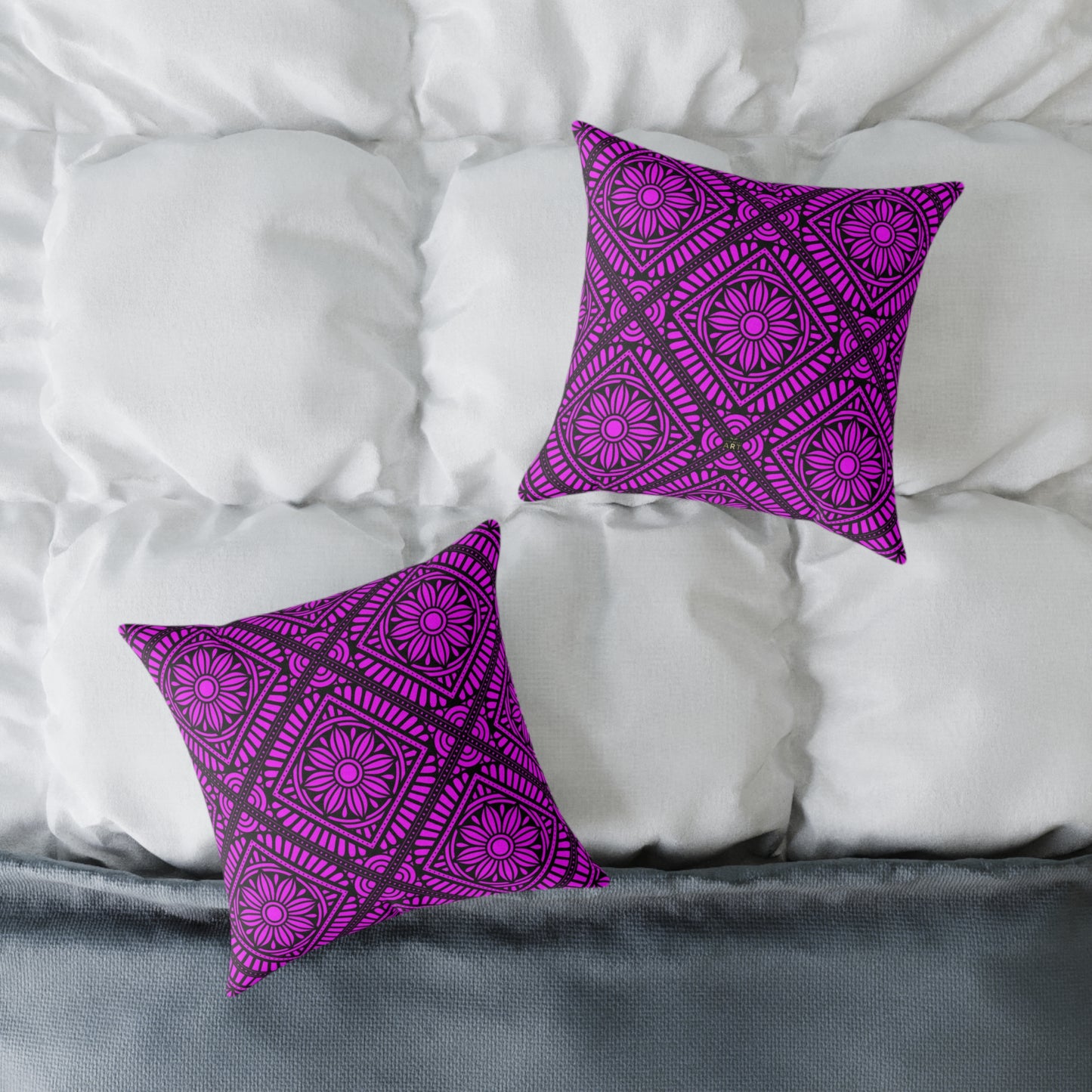 Magenta Floral Tile Pillow | Square Throw Pillow, Geometric Pattern