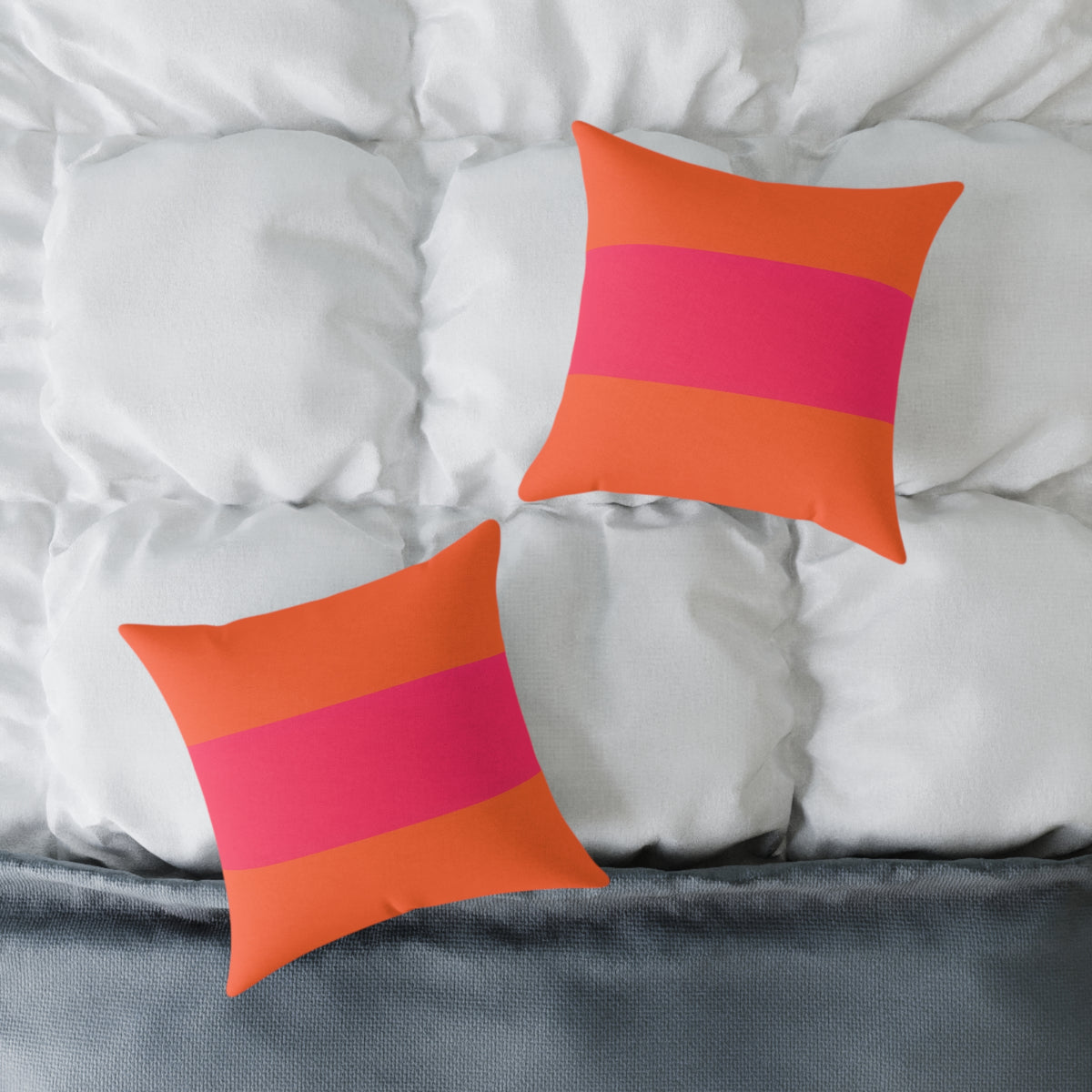 Bold Pink Stripe Square Pillow | Orange Background Poly Canvas