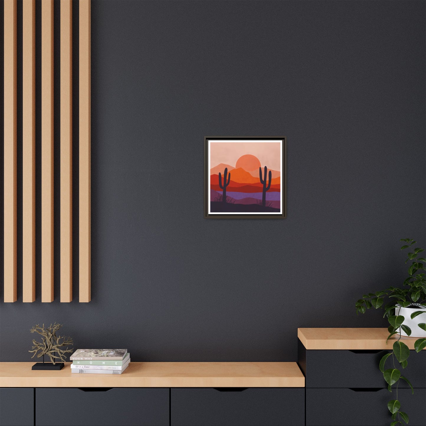 Desert Sunset Framed Canvas Art, Boho Home Decor, Nature Wall Art, Cactus Print, Warm Colorful Wall Decor, Housewarming Gift - LOLA VEGAS ART