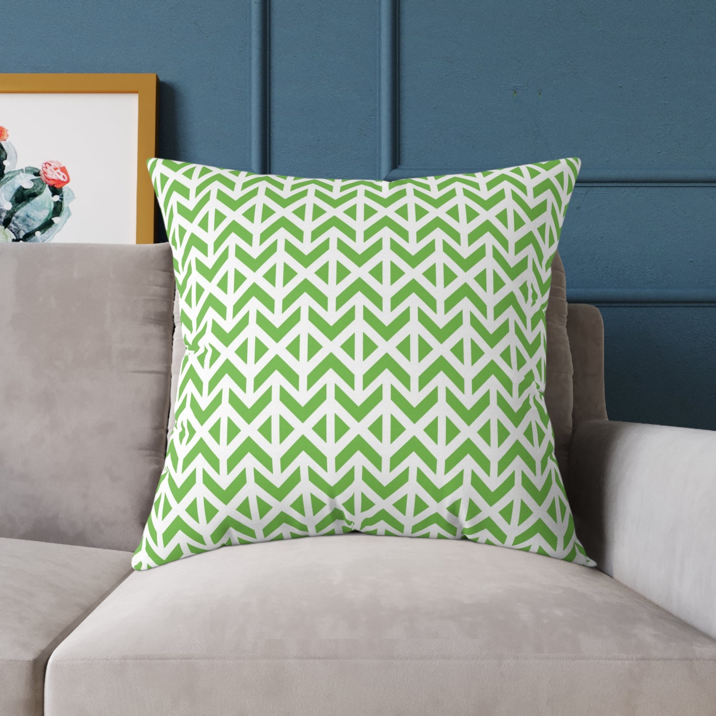 Green Geometric Arrow Pattern Pillow | Square Poly Canvas Pillow