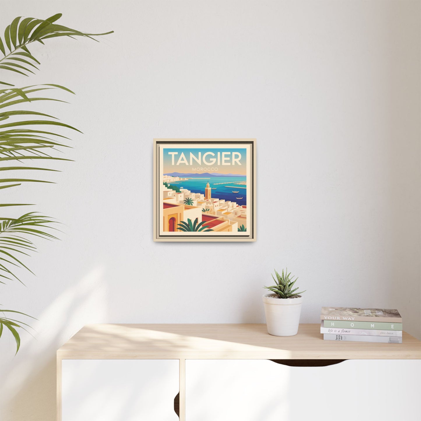 Tangier Morocco Travel Framed Wall Art Matte Canvas | Vintage Style Coastal Wall Art