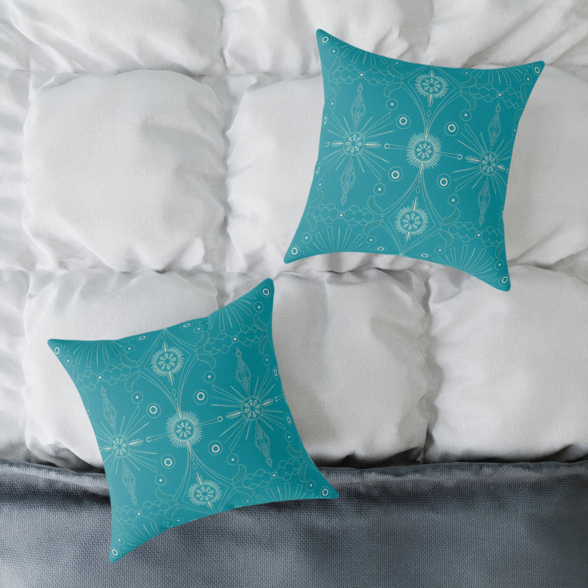 Turquoise Mandala Pattern Pillow | Square Poly Canvas Pillow