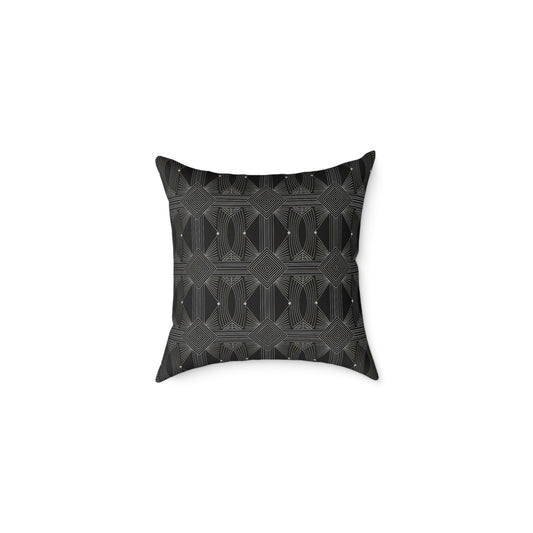Geometric Black Tile Pattern Square Poly Canvas Pillow | Modern Decorative Throw