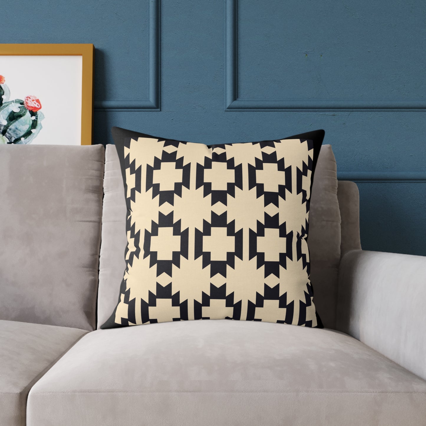 Geometric Aztec Pattern Square Pillow | Neutral Black Cream Throw Pillow