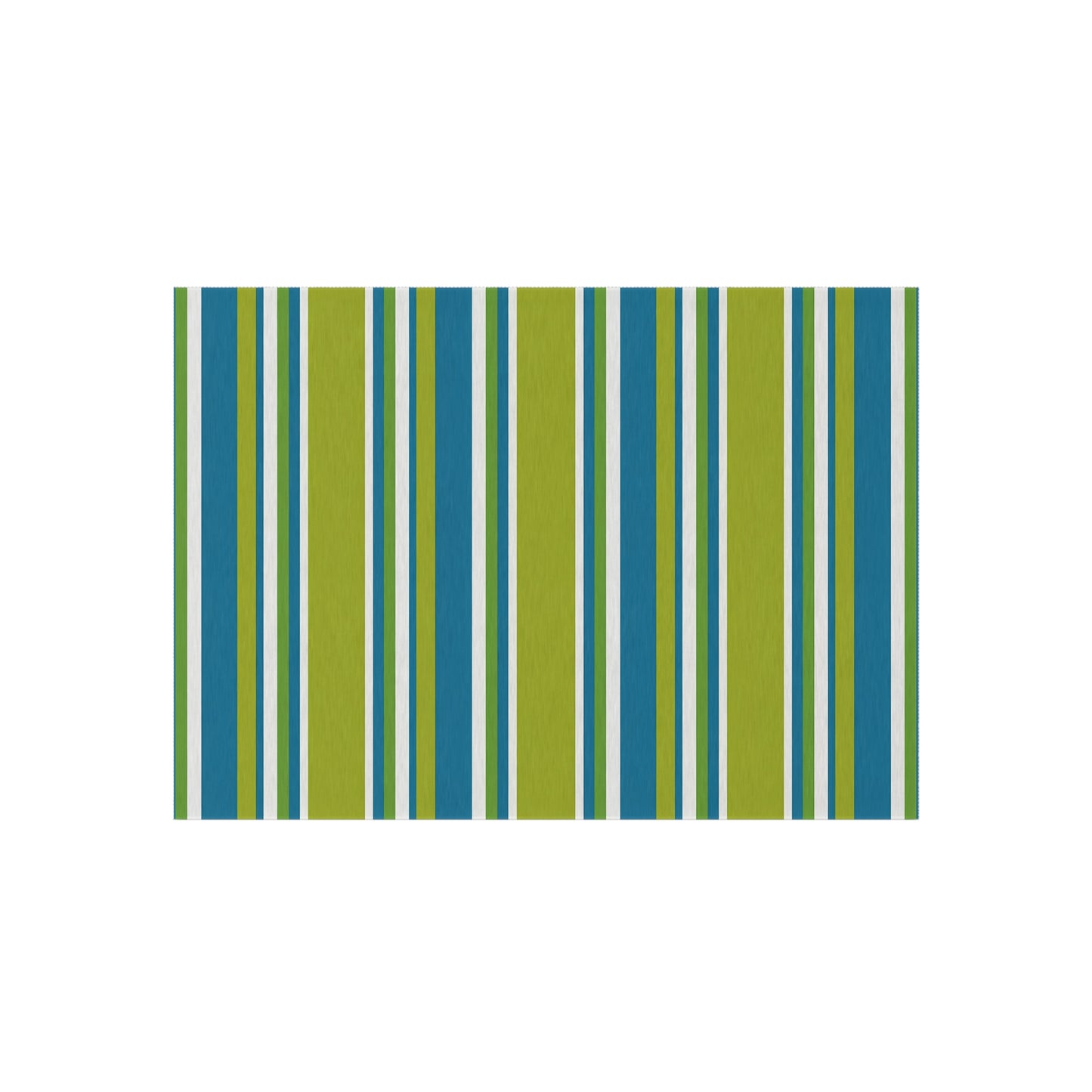 Blue Green White Stripe Outdoor/Indoor Rug | Patio Mat, Weather-Resistant