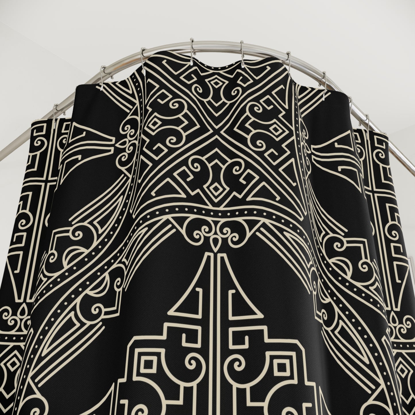 Art Deco Geometric Pattern Shower Curtain | Black White Bathroom Curtain
