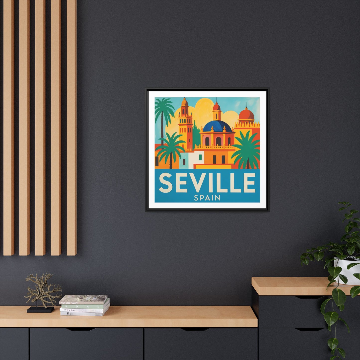 Seville Spain Vintage Travel Look Matte Canvas Wall Art Framed