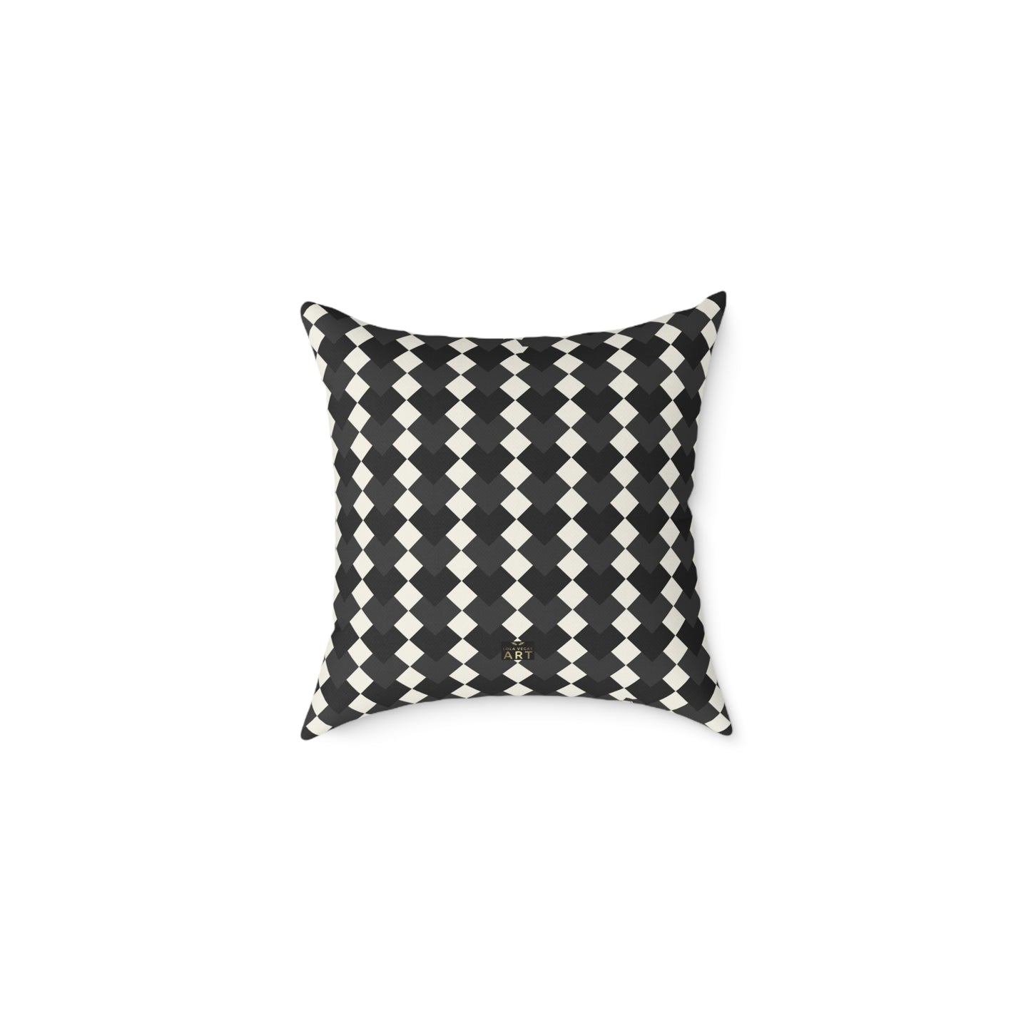 Black White Harlequin Diamond Pattern Pillow | Square Poly Canvas Pillow