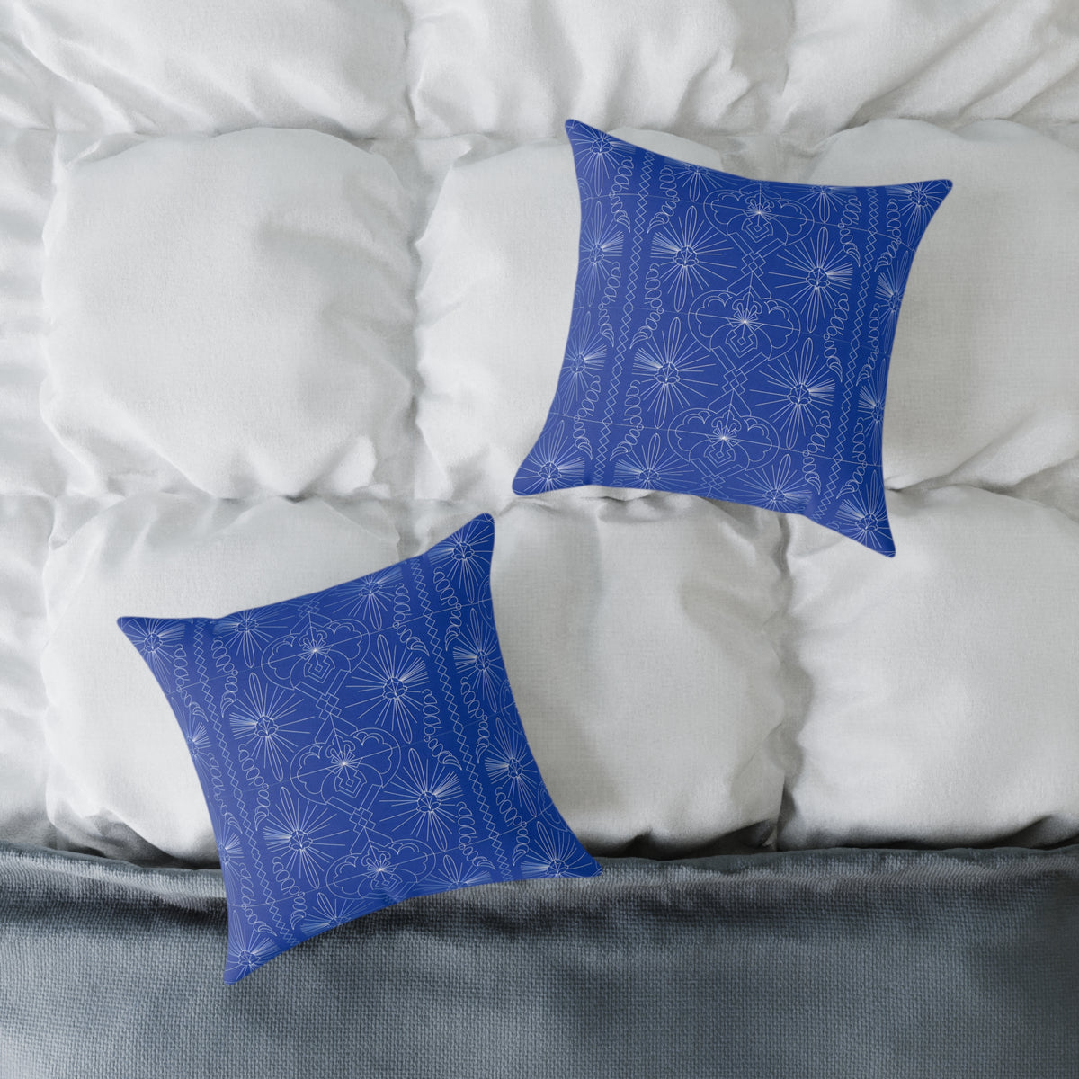 Geometric Starburst Pattern Square Pillow | Blue White Decorative Throw Pillow