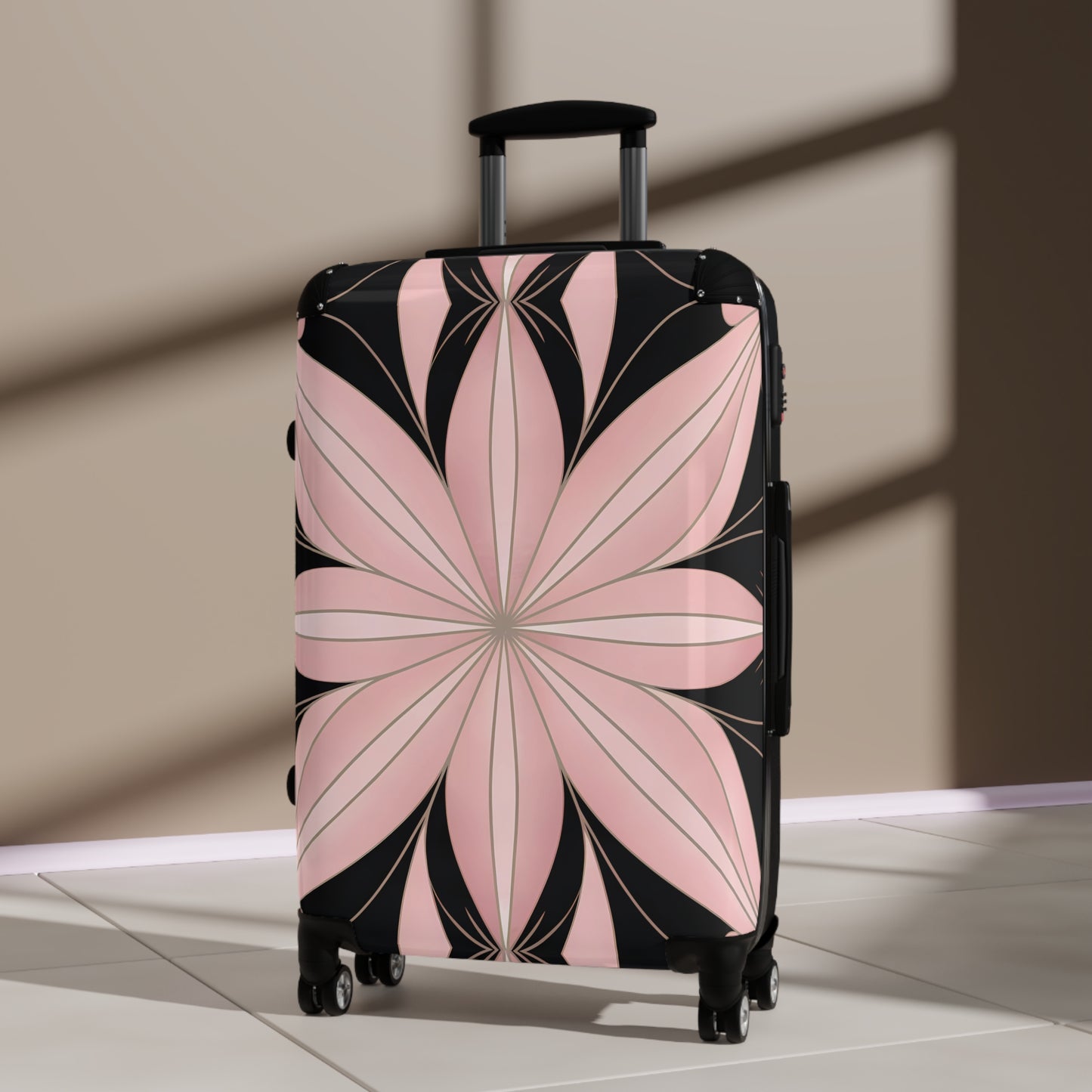 Suitcase, Luggage, Travel Bag, Art Deco, Flower Design, Pink and Black, Hollywood Regency, Unique Suitcase, Vintage Suitcase, Retro Travel