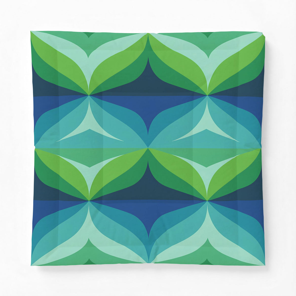 Geometric Green Blue Leaf Pattern Cotton Comforter | Mid Century Modern Bedding