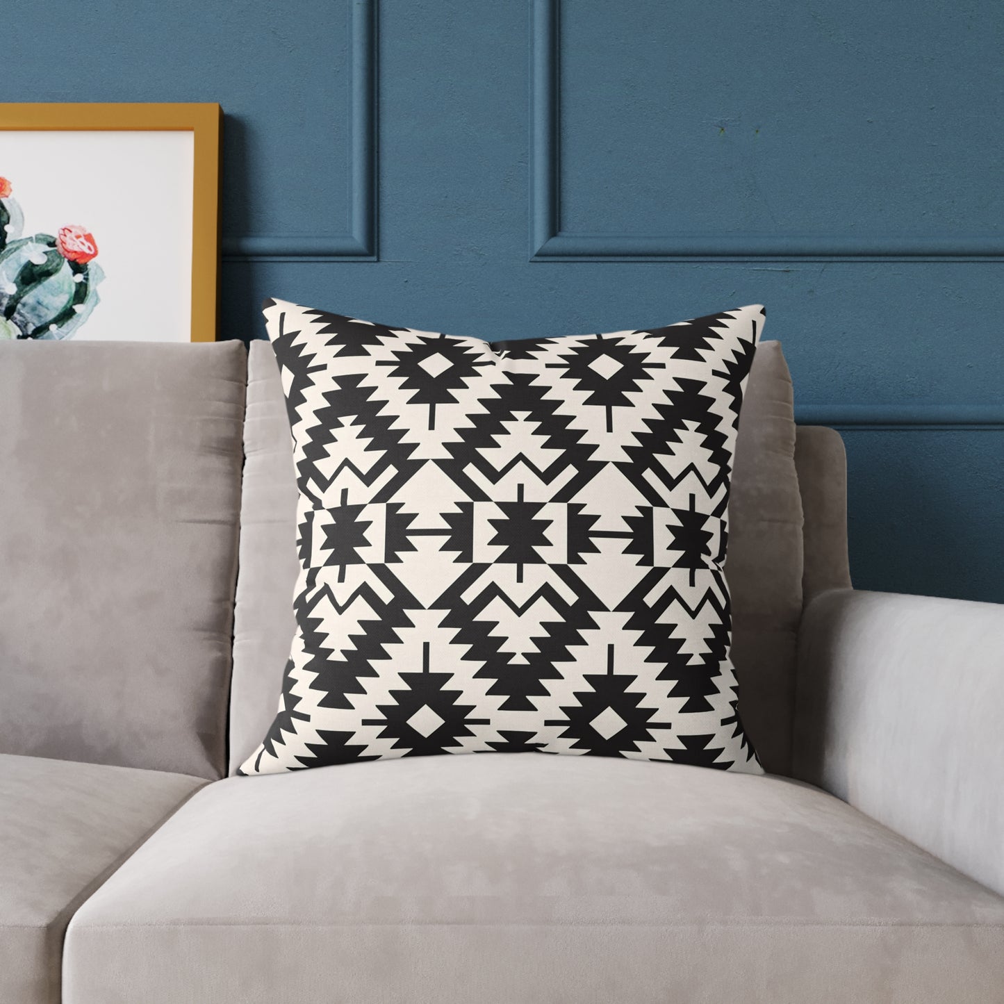 Black and White Aztec Geometric Square Pillow | Tribal Pattern Throw Pillow
