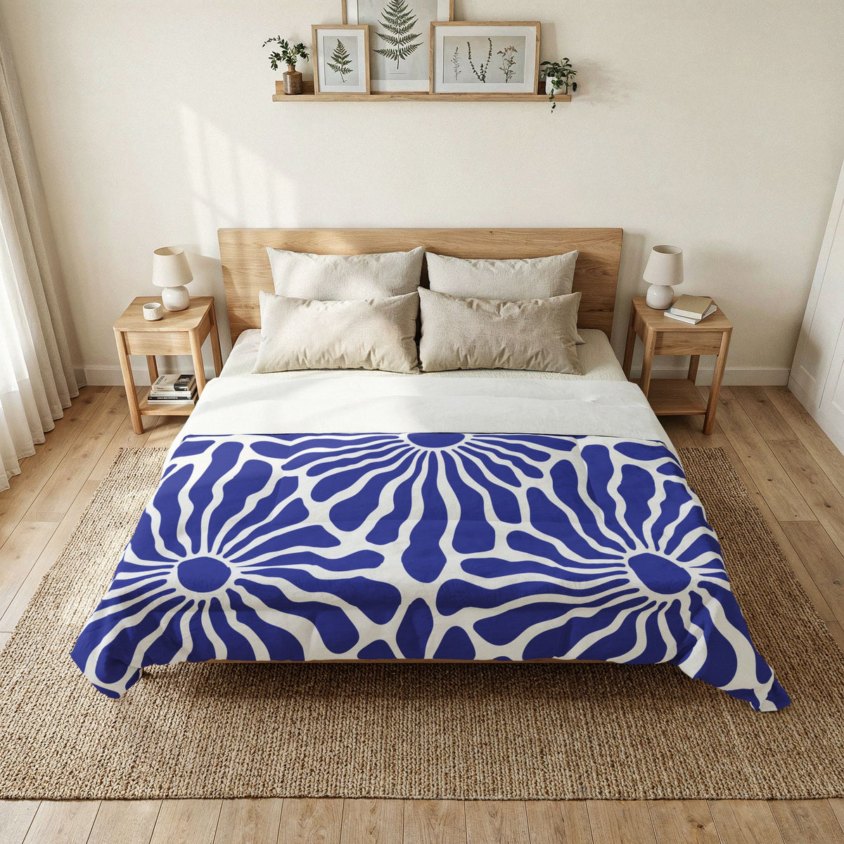 Blue Floral Burst Comforter | Duvet Cover, Navy Sunflower Pattern
