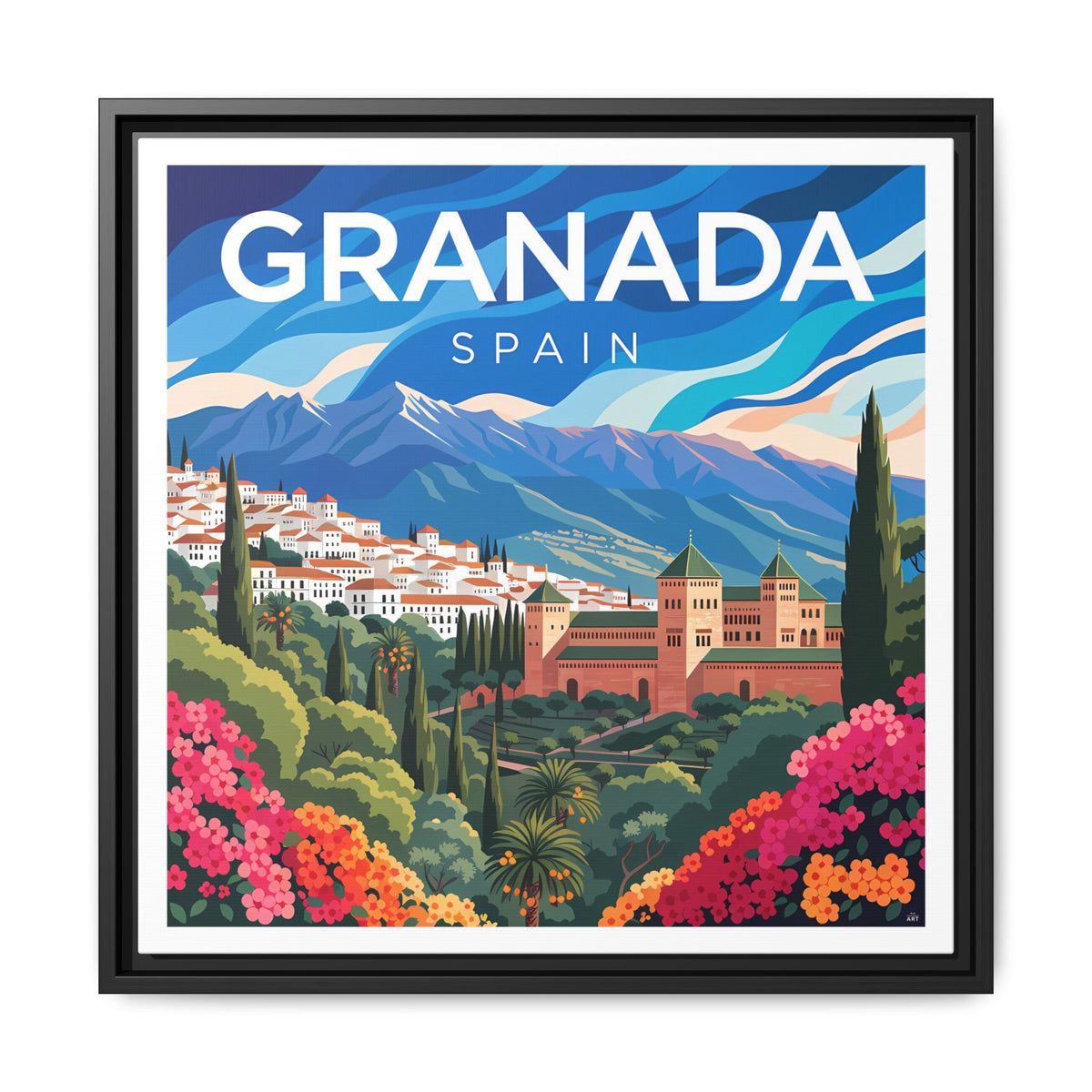 Granada Spain Vintage Travel Art Matte Canvas Framed