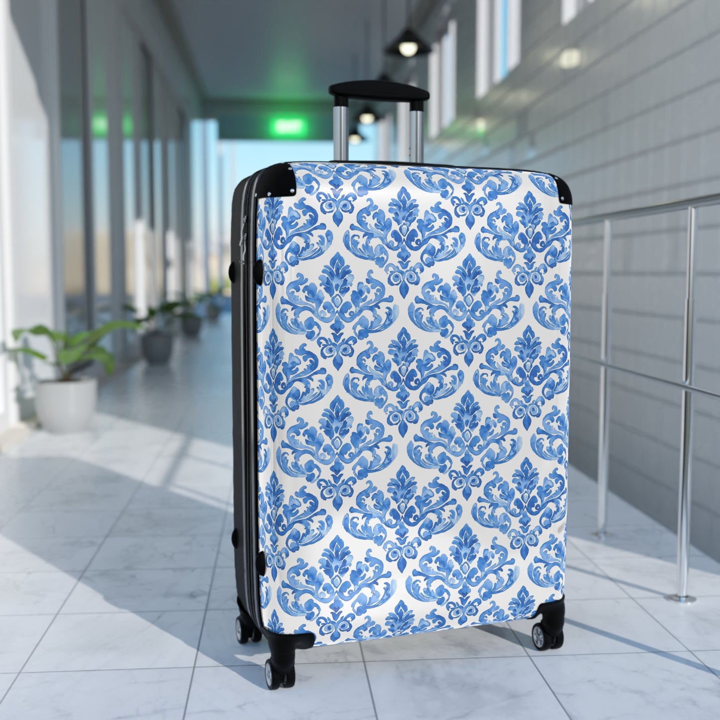 Elegant Blue Damask Suitcase, Travel Luggage for Stylish Adventurers, Perfect for Vacations, Gifts, and Getaways, Elegant Luggage