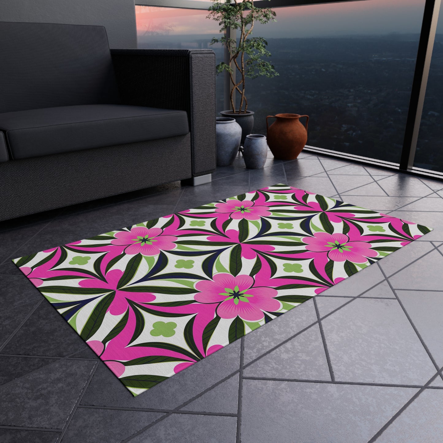 Vibrant Floral Outdoor Rug, Garden Mat, Patio Decor, Porch Rug, Boho Style, Summer Decoration, Outdoor Living
