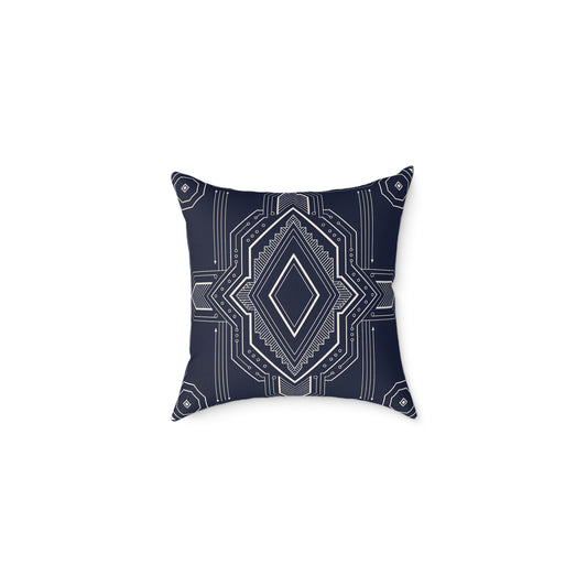 Geometric Diamond Pattern Square Poly Canvas Pillow | Navy Aztec Throw Pillow
