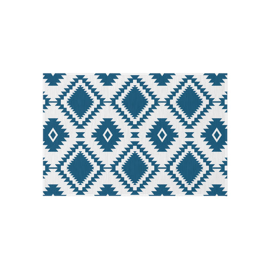 Blue White Aztec Diamond Outdoor/Indoor Rug | Geometric Patio Mat
