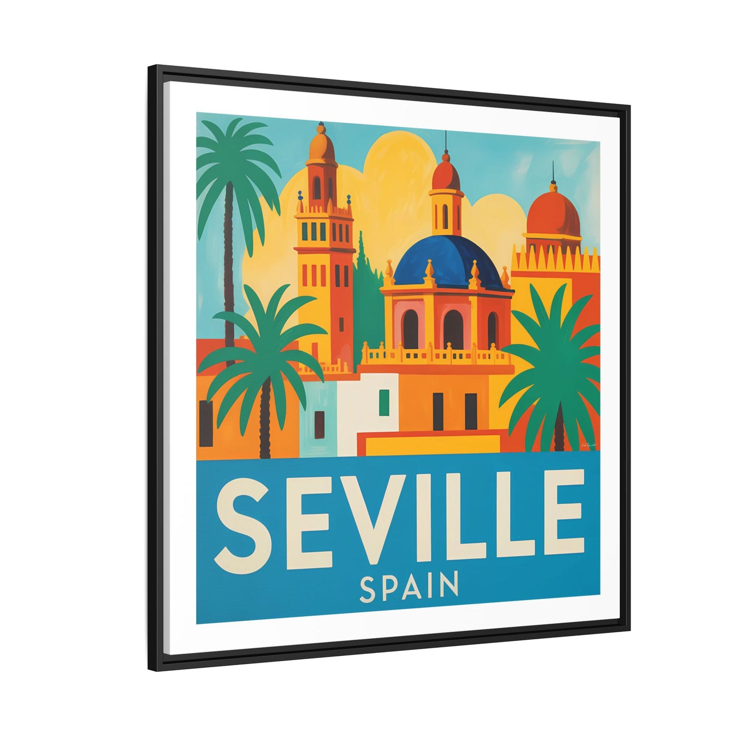 Seville Spain Vintage Travel Look Matte Canvas Wall Art Framed