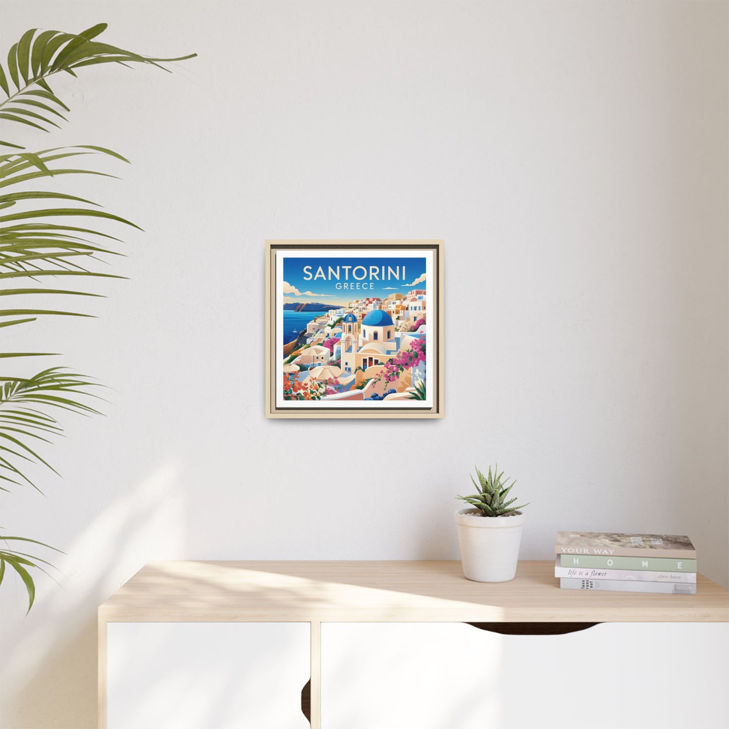 Santorini Greece Travel Art Matte Canvas Framed Wall Art