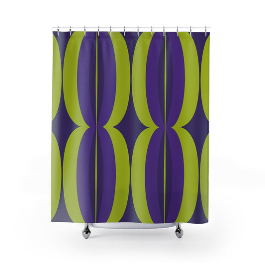 Retro Geometric Oval Pattern Shower Curtain | Purple Lime Mid Century Modern
