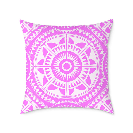 Bohemian Decorative Pink White Pillow, Cozy Home Accent, Mandala Throw Cushion, Gift for Her, Boho Chic Interior