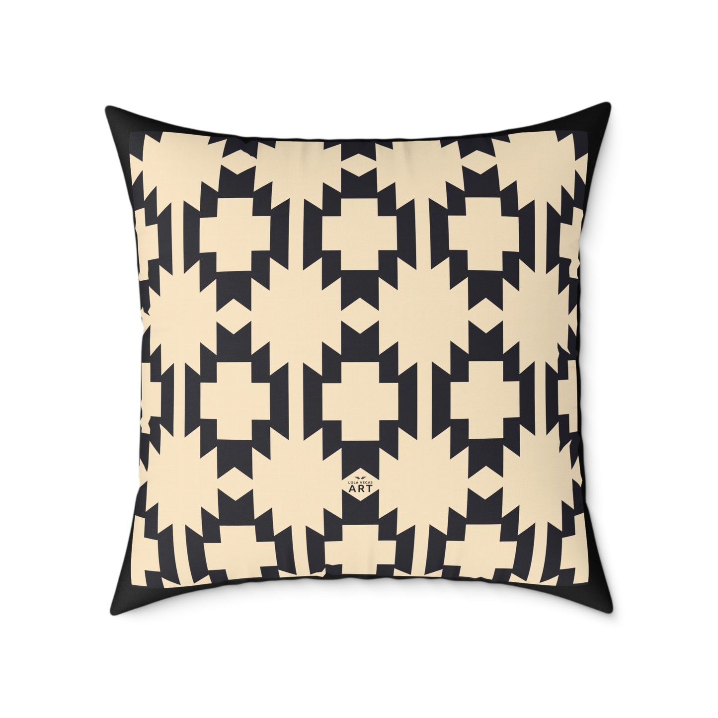 Geometric Aztec Pattern Square Pillow | Neutral Black Cream Throw Pillow