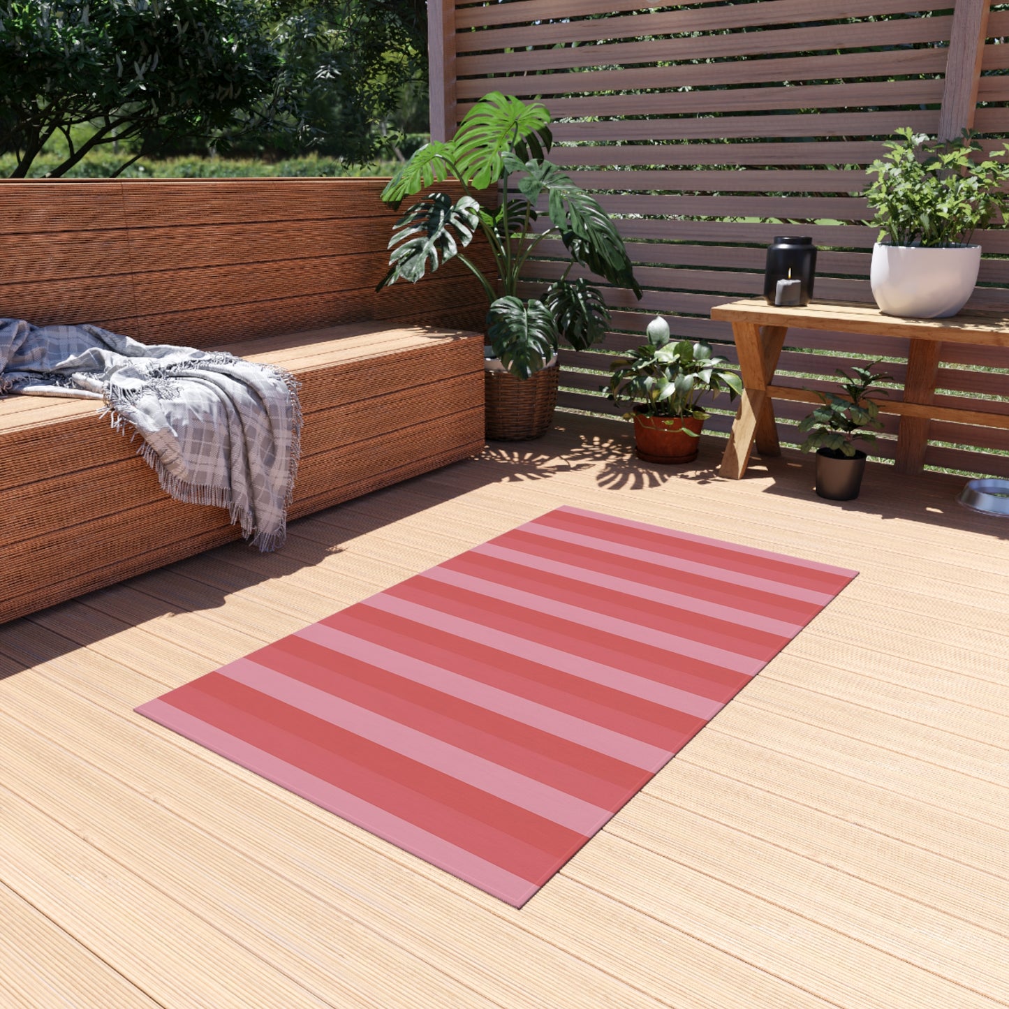 Shades Of Pink Stripe Outdoor/Indoor Rug | Patio Mat, Water-Resistant Striped Design