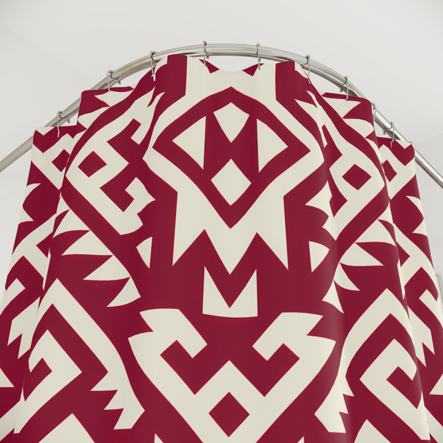Maroon Off-White Aztec Geometric Shower Curtain | Tribal Pattern Bathroom Decor
