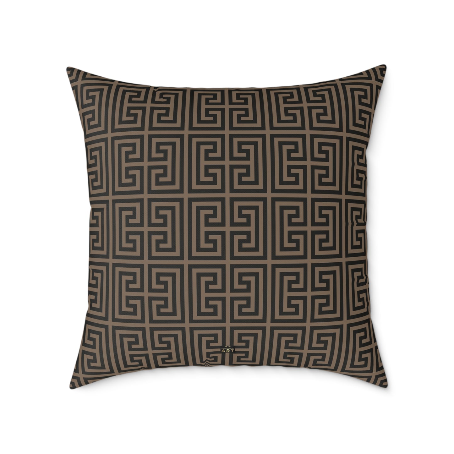 Greek Key Pattern Square Pillow | Geometric Throw Pillow, Neutral Brown and Black Home Decor
