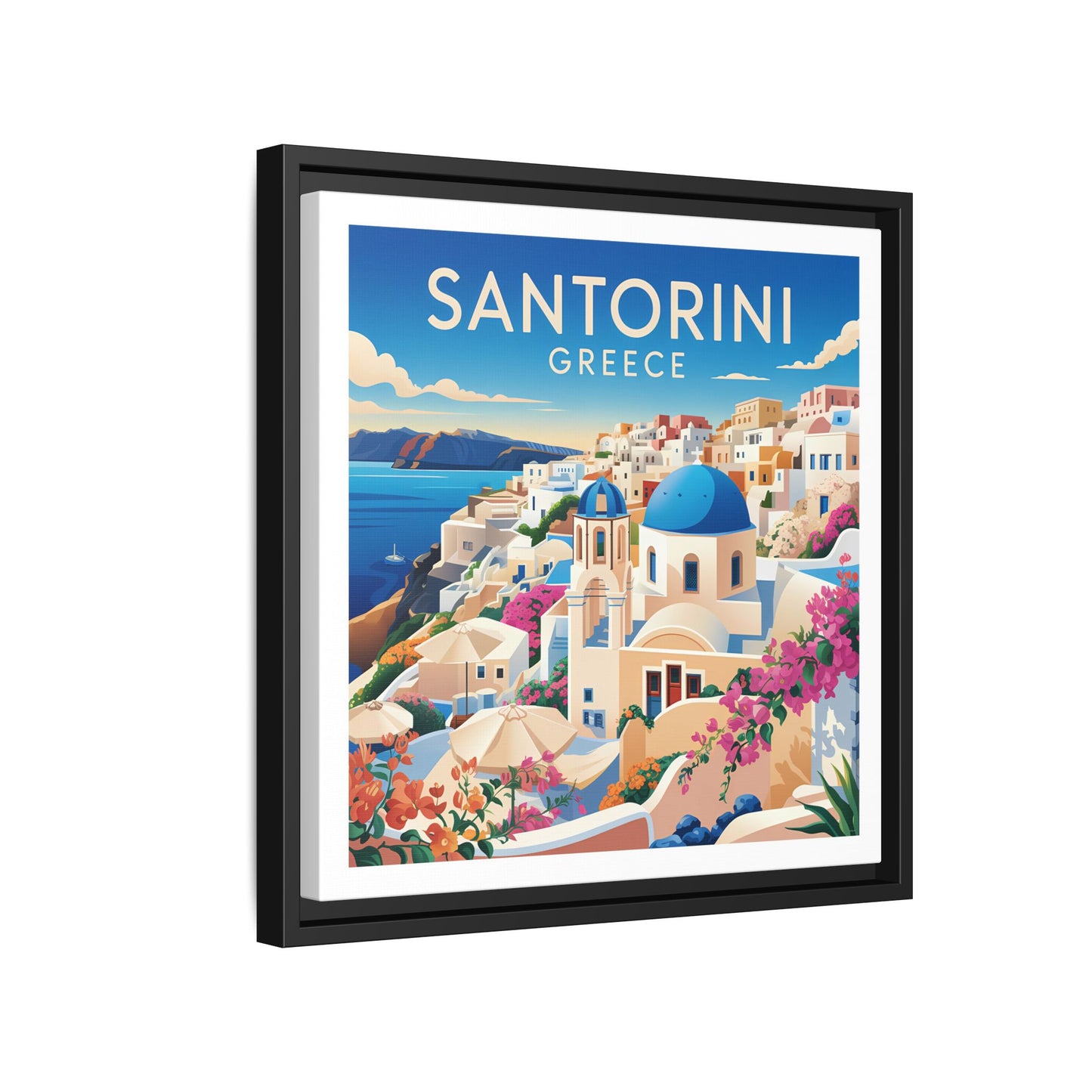 Santorini Greece Travel Art Matte Canvas Framed Wall Art