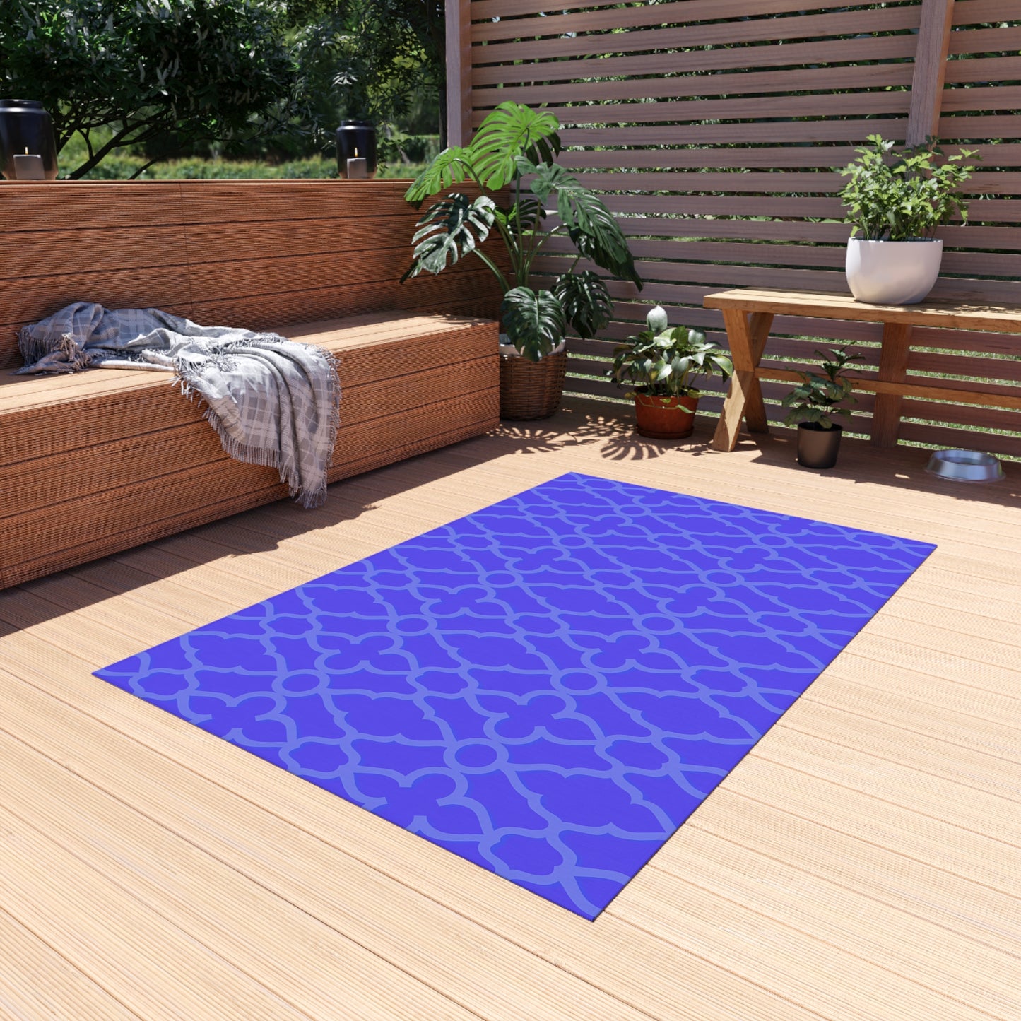 Purple Trellis Pattern Outdoor/Indoor Rug | Geometric Patio Mat