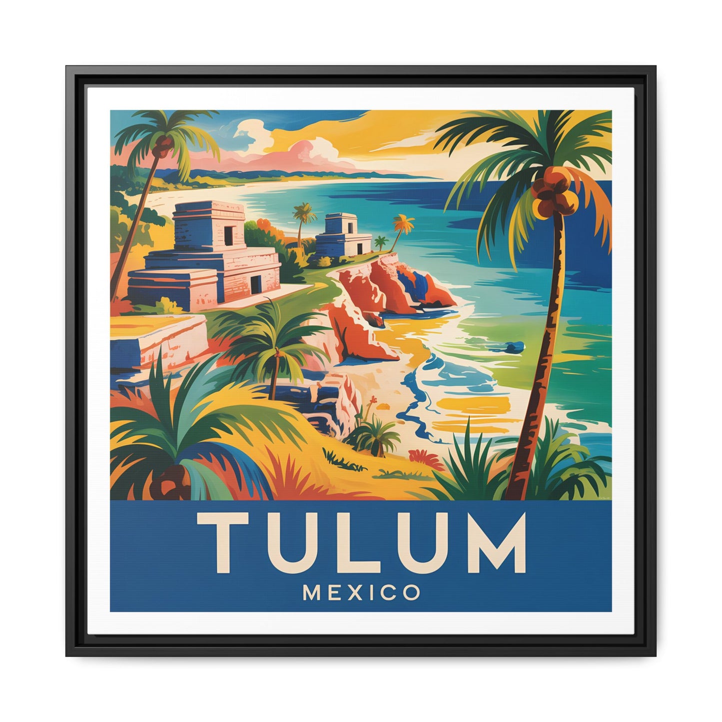 Tulum Mexico Vintage Look Framed Travel Canvas Wall Art