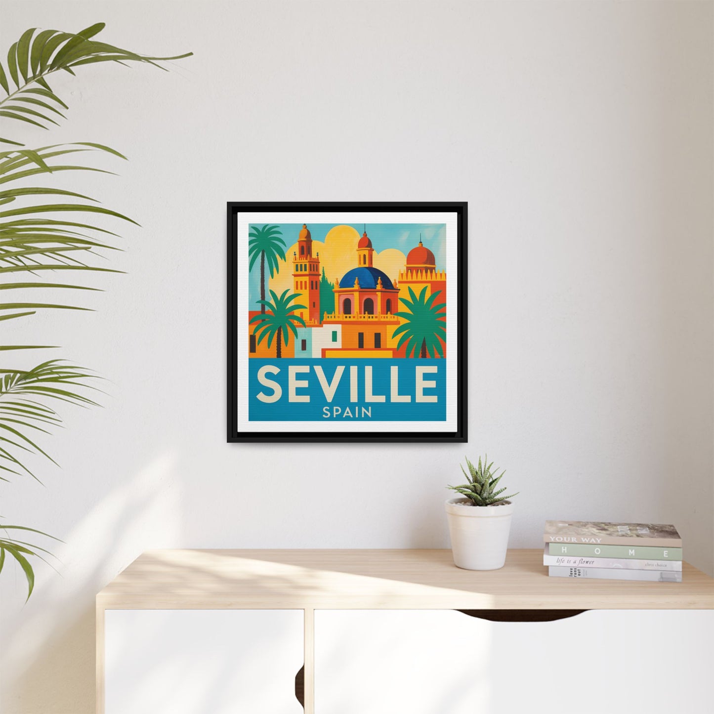 Seville Spain Vintage Travel Look Matte Canvas Wall Art Framed