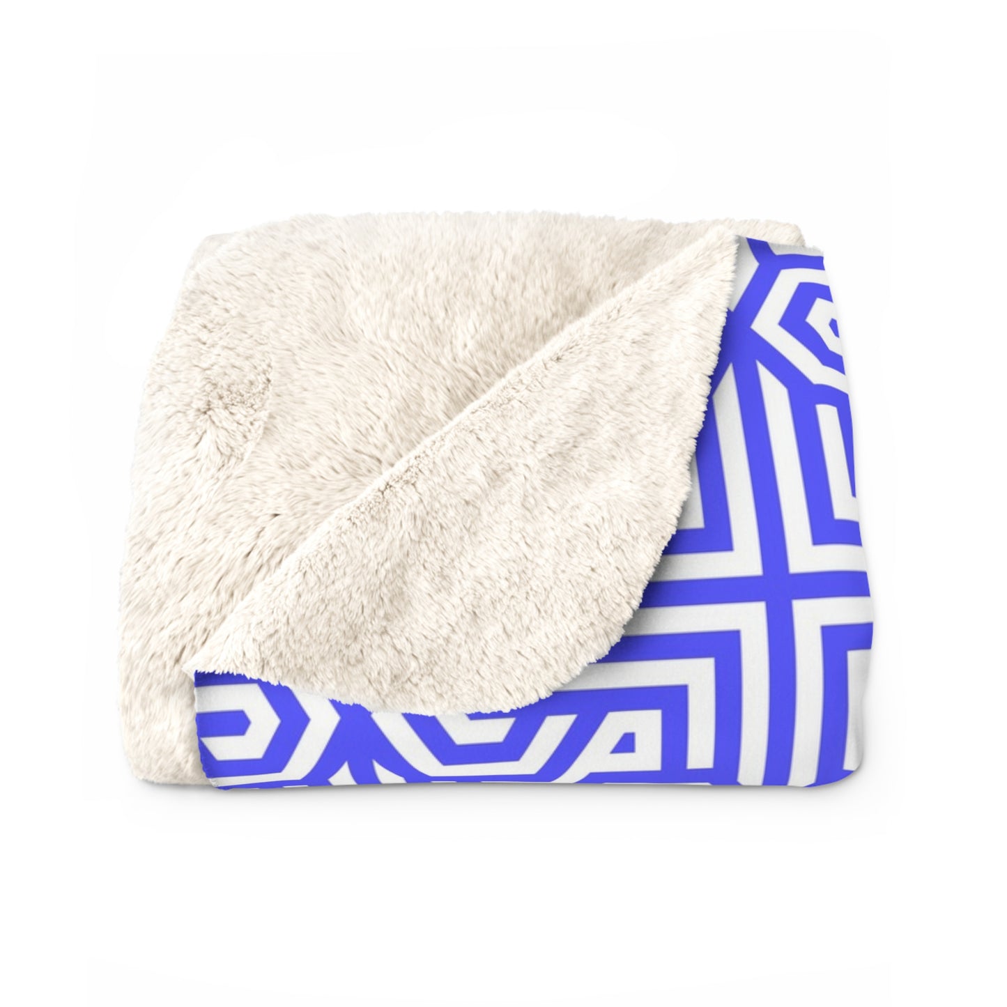 Periwinkle Geometric Maze Pattern Sherpa Fleece Blanket | Modern Grid Throw