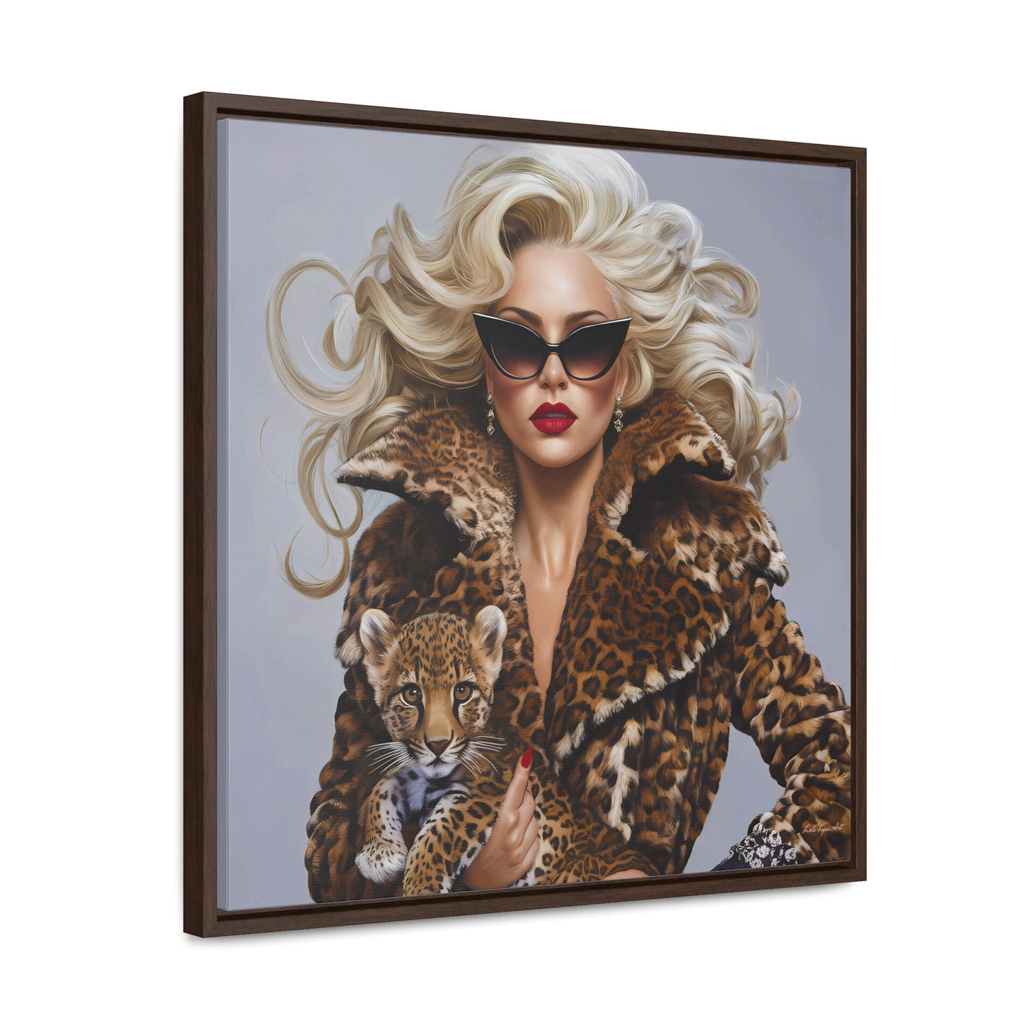 Fashionista Glamour Leopard Woman Square Frame Canvas Wall Art, Fashion Decor, Gift for Her, Leopard Print Wall Decor, Trendy Home Accent