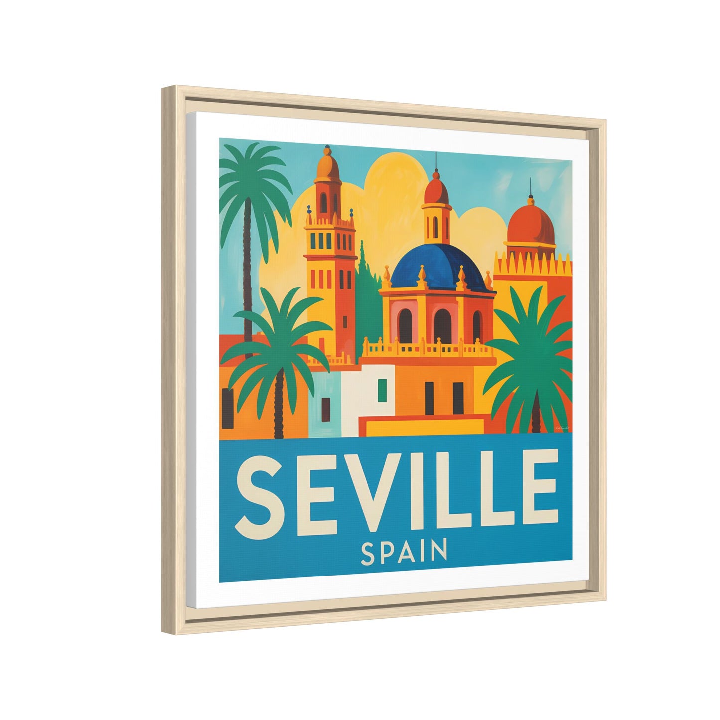 Seville Spain Vintage Travel Look Matte Canvas Wall Art Framed