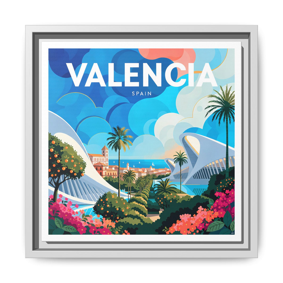 Valencia Spain travel Framed  Canvas Wall Art | colorful cityscape art