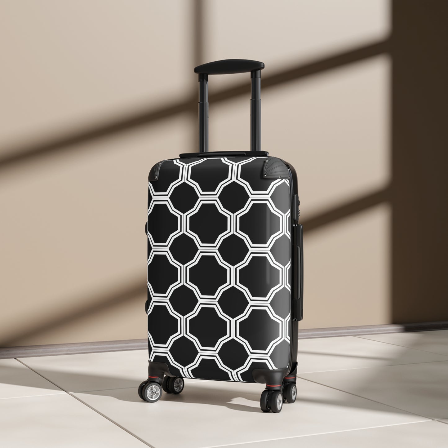 Black and White Octagon Tile Suitcase | Geometric Pattern Travel Luggage